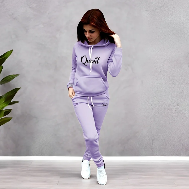 Winter Clothing Fashion - Womens Tracksuit Queen Letter Printing Hooded