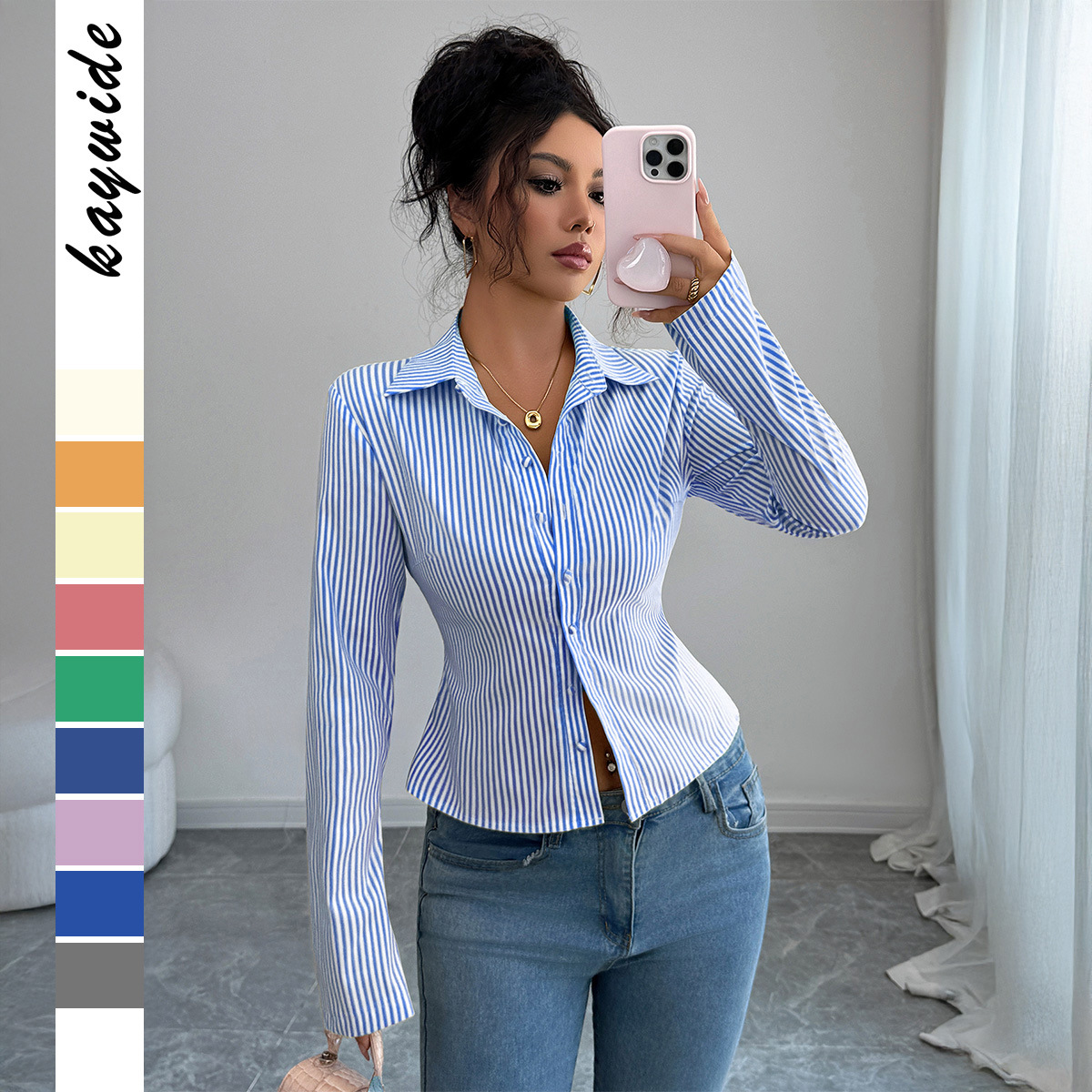 Casual Simple Striped Long-sle - Winter Clothing Dress Up recension och pris