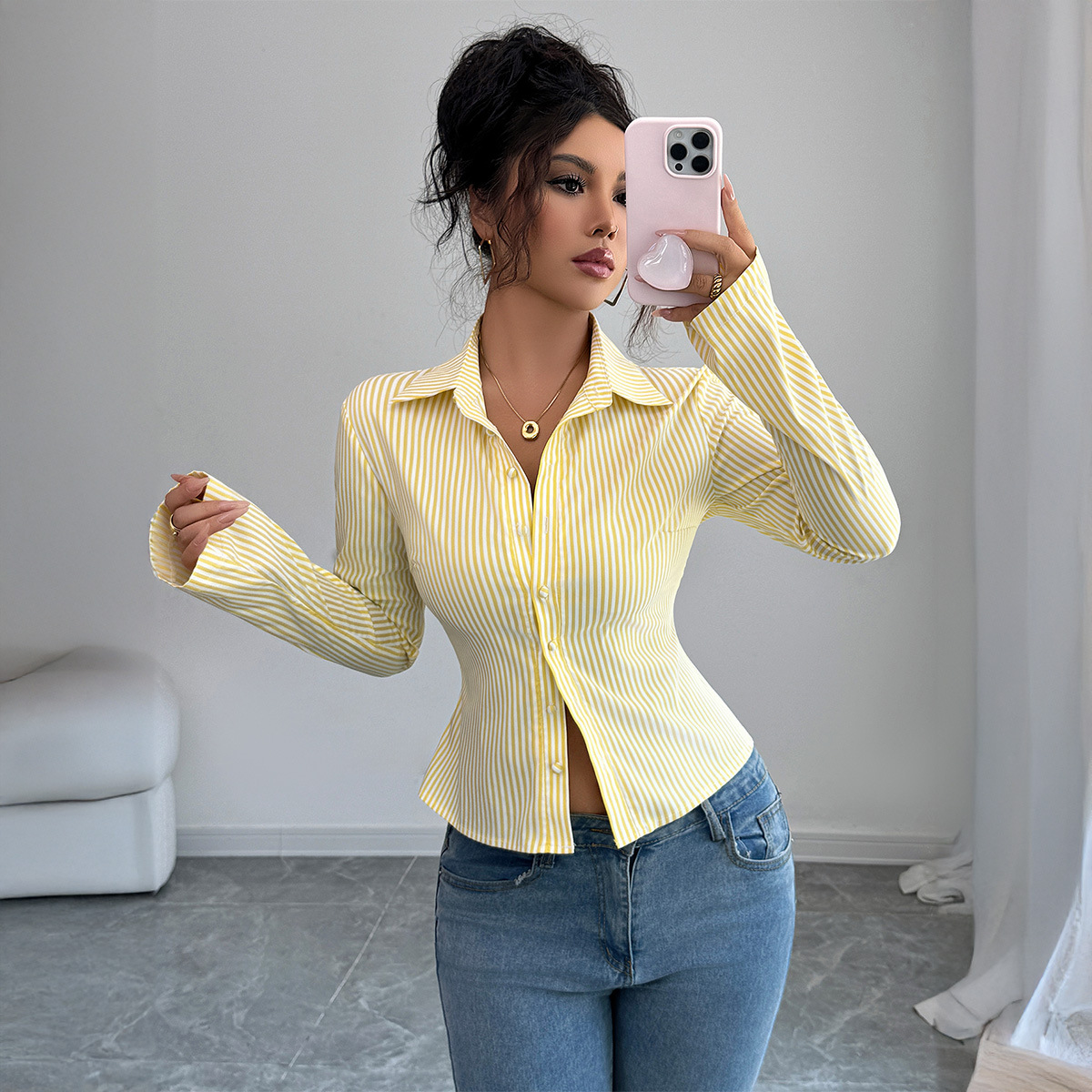 Casual Simple Striped Long-sle - Winter Clothing Dress Up recension och pris