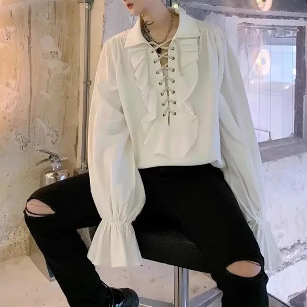 Mens Ruffled Long-Sleeved Shir - Winter Clothing Dress Up recension och pris